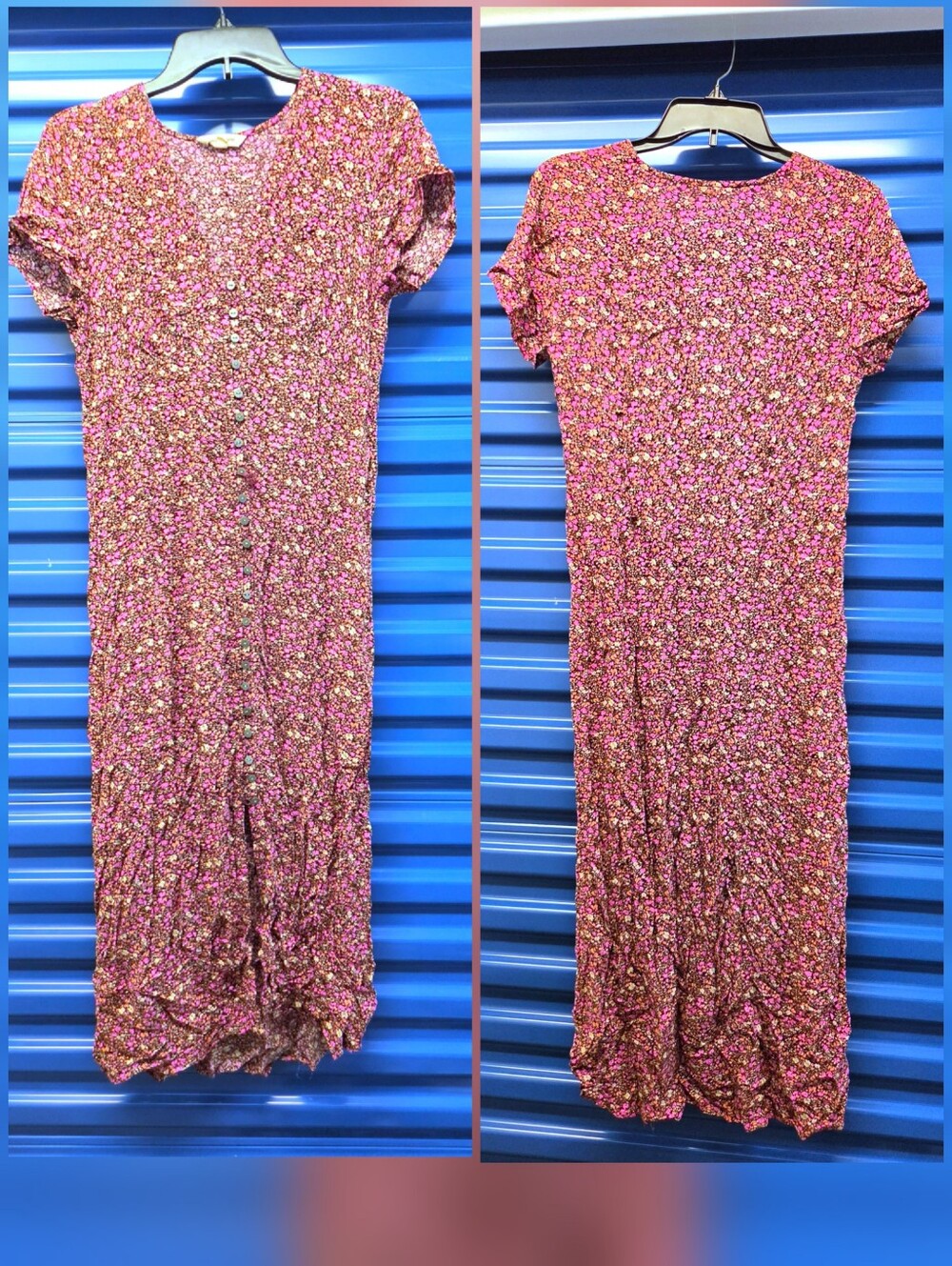 Lucky Brand Print Short Sleeve Button Front Midi Dress